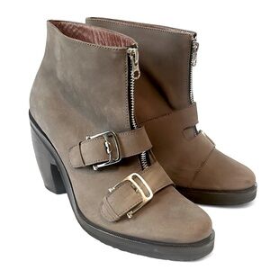 Rachel Comey Rockler Buckle Zipper Boot Taupe Leather Heeled Ankle Bootie 8.5